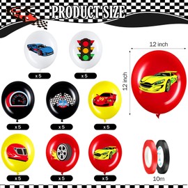 Charniol 40 Pack Race Cars Balloons Birthday Party Supplies,12 Inch Checkered Flags Racing Party Latex Balloons for Birthday Two Fast Gathering Decorations Supplies