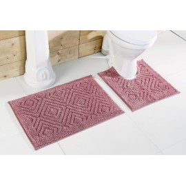 Better Trends Trier Collection is Ultra Soft Plush and Absorbent Tufted Bath Mat Rug 100 Percent Cotton in Vibrant Colors, 2 Piece Set, Rose