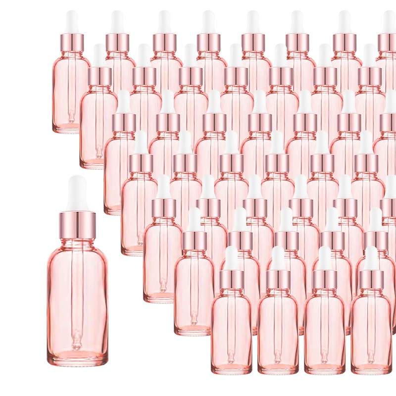 Easeen 48 Pack 2oz Rose Glass Dropper Bottles, Eye Dropper