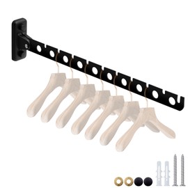Wall Mount Coat Hanger,Folding Clothes Drying Racks,Sturdy Hanging Clothes Hanger,Laundry Room Drying Rack(10-Hole 1 Black)