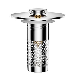 2 Pack Bathroom Sink Drain Strainer, Pop-up Sink Stopper Hair Catcher with Removable Stainless Steel Strainer Basket