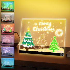 Exbelle 14“ LED Drawing Board 7 Colors Light Acrylic Dry Erase lumiboard Board with Stand 2 Modes as Night Light for Room/Store/Office Ideal Gift for Festival Decoration 7 Markers
