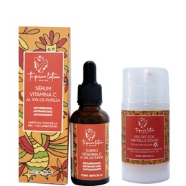 Kit Serum Vitamina C + Pantalla Solar FPS 45 | Envejecimiento Prematuro | Unifica Tono de Piel | Skin Care | Protector Solar Facial | 30 ml | 50ml