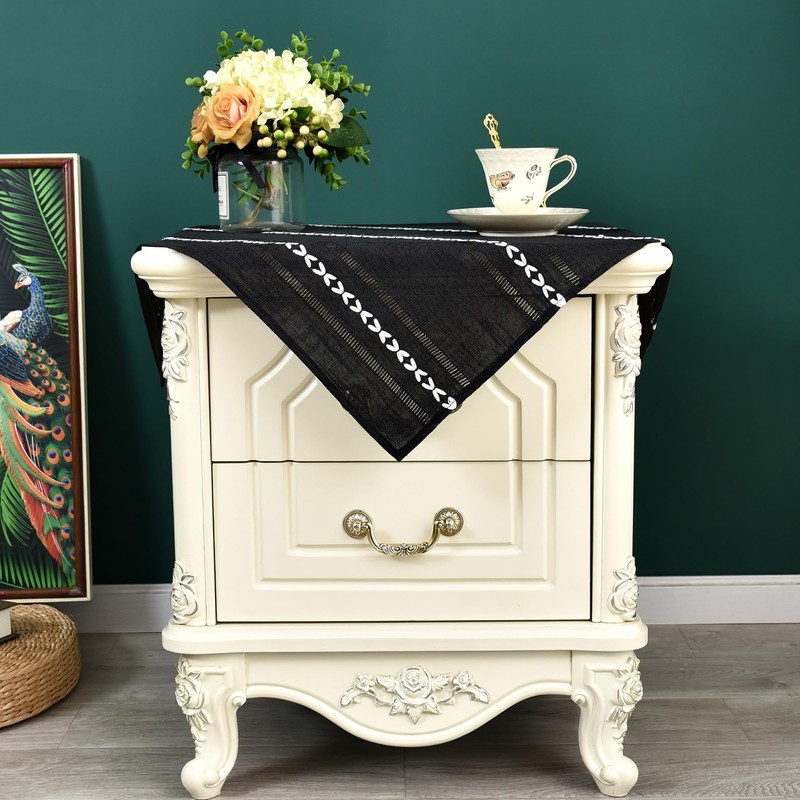 NEWISHER Rustic Farmhouse Embroidered Square Tablecloth Jacquard Striped Table Cloth