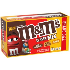M&M'S Milk Chocolate Candy, Variety Pack, Milk Chocolate, Peanut, and Peanut Butter Full Size 2.5 oz Bag, Pack of 18 Bulk Candy