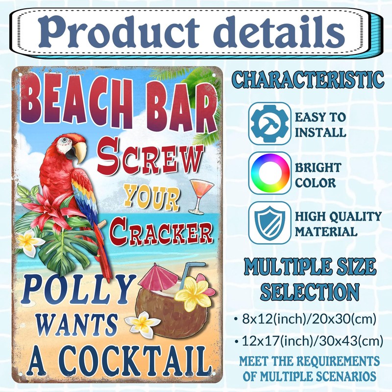 Beach Bar Tin Sign Screw The Cracker Polly Wants a