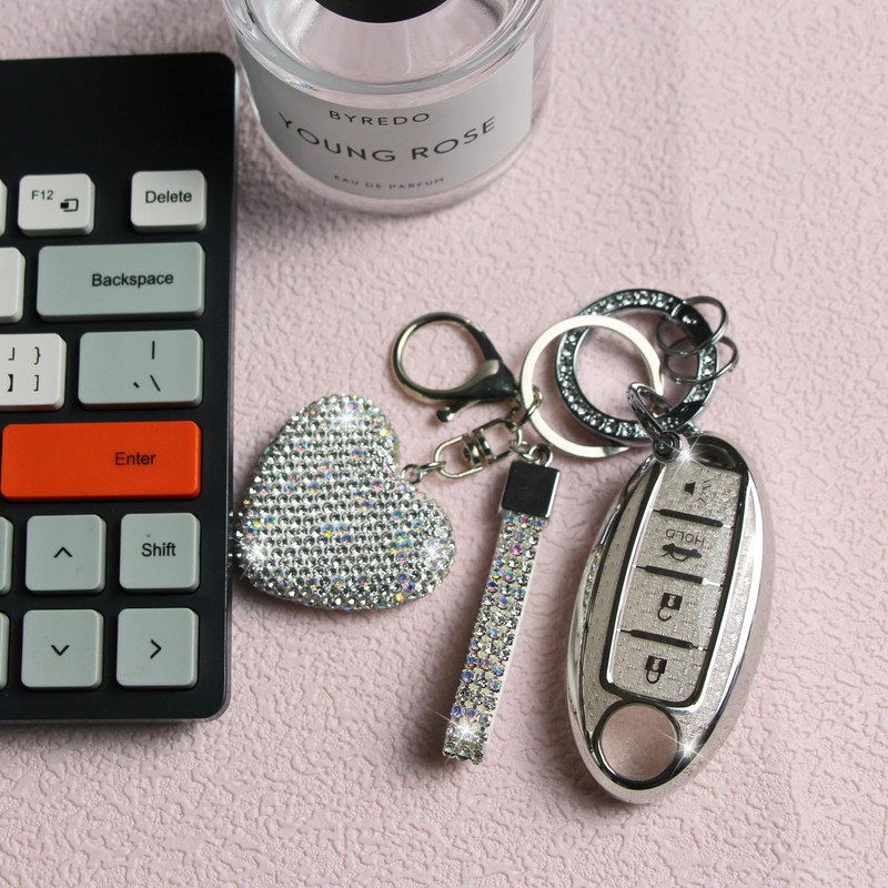 YIKECASE Key Fob Cover with Diamond Keychain, Car Key Holder