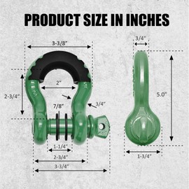 Generic D Ring Shackle 3/4 inch, 41,887 lbs Break Strength, 7/8 inch Screw Pin, Shackle Isolator Washers, 2 Pack, Frosted Black, for Tow Strap, Winch, Off Road Vehicle Recovery (Green), mppxk0001a