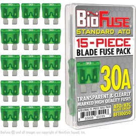 BioFuse Standard ATO 30A Fuse Set (15 Regular Fuses) Blade Group: ATO, ATOF, ATC, ATS, APR, Automotive, Car, Truck, SUV, RV, Boat, Marine
