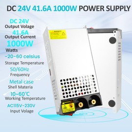 New Version DC 24V 41.6A 1000W Switching Power Supply Adapter 110V AC to 24V DC Converter 41.6A 1000W Power Supply Transformer for Winch Jack Monitor CCTV Security Camera Car Stereo More 24V Device