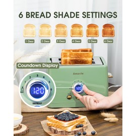 2 Slice Toaster, Retro Bread Toaster with LED Display, Extra Wide Slots Toasters with 6 Bread Shade Settings, Bagel, Cancel, Defrost Function, Stainless Steel with High Lift Lever, Removal Crumb Tray