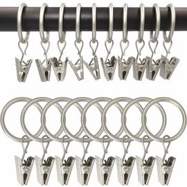 WeeksEight - Paquete de 100 anillos de cortina de plata mate con clips, ganchos de cortina, ganchos de clip para colgar cortinas, sombreros de lazos, anillos de cortina de 1 pulgada I D, se adapta a