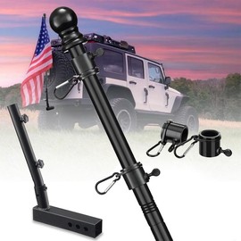 Heavy Duty Truck Flag Pole Kit with Trailer Hitch Mount - Tangle-Free Design, Windproof Flagpole Holder with Extra Long Sleeve for Trucks, Pickups, and Jeeps:_White _6FT