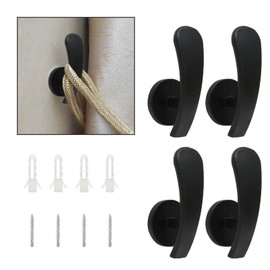 Rierdge 4 Pack Black Curtain Tieback Hooks, Curtain Holdback Hooks for Wall Mounted, Decorative Hooks Drapery Tiebacks with Screws (4 Pack Black)