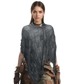 Vintage Viking Scarf Shawl with Brooch, Men Women Medieval Renaissance Retro Shaman Rogue Knights Pirate Witch Wizard Hooded Cloak Cowl Post Apocalyptic Tattered Head Scarf Shoulder Cape Wrap