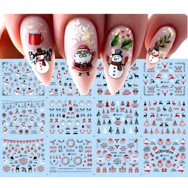 12 Sheets Christmas Nail Art Stickers Red Snowman Nail Decals 3D Self- Adhesive Pegatinas Uñas Elk Santa Claus Winter Nail Supplies Nail Art Design Decoration Accessories