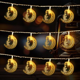 Hying Eid String Lights Moon Star Ramadan String Lights for Eid Mubarak Decorations, 9.8Ft Battery Operated Eid Hanging Lantern Light LED Ramadan Fairy String Lights for Home Eid al-Fitr Party Decor