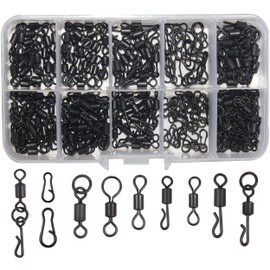 SHADDOCK 150pcs/box Matte Black Carp Fishing Swivel Clips Rolling Ring Swivel Speed Links Snaps Quick Change/Release Swivels Rigs Kit with Tackle Box for Carp Coarse Sea Fishing