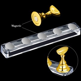 Juego de 4 soportes magnéticos para uñas acrílicas, soportes magnéticos para práctica de uñas, soporte de entrenamiento de manicura y 126 piezas de masilla adhesiva de arcilla transparente reutilizable (oro, plata, negro, blanco)