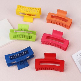Sisiaipu 3.5 Inch Medium Hair Claw Clips 6 Pack Hair Clips for Women Square Claw Clips Rectangle Clips for Hair Banana Jaw Clips Hair Accessories for Girls -Dopamine