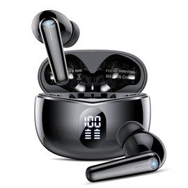 Ddidbi - Auriculares inalámbricos Bluetooth 5.3, auriculares estéreo de graves con micrófono con cancelación de ruido, visualización LED en los oídos, IP7, impermeable, 40 horas, tiempo de