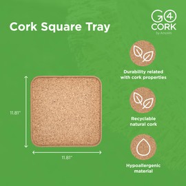 Go4Cork Cork Square Tray - 300x300mm (11.81"x11.81") | Heat Resistant, Reusable, Easy to Clean | Perfect for Serving and Decor