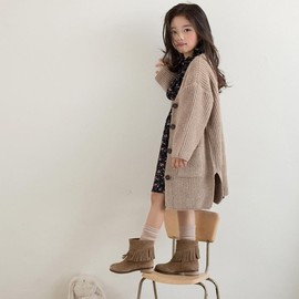 [EnDast] Long Knit Cardigan, Brown, One-piece Coordination, Long Sleeve, Long Length, Girls, Korean Children's Clothes, 110, 120, 130, 140, 150, 160cm, Braun