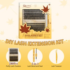 QUEWEL DIY Lash Extension Kit, 3D Lash Clusters Kit with 10-18mm 40D50D Individual Lashes, Cluster Lash Bond and Seal Eyelash Glue, Lash Applicator Tool for Beginners Use at Home(3D 40+50D-Kit)
