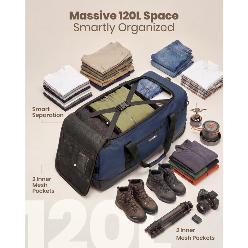 Fanwoli 100L Rolling Duffel Bag with Wheels, Durable Travel Duffel