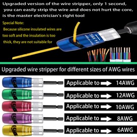 Upgraded Version of The Drilling Wire Stripper, a Wire Stripper Tool Suitable for AWG, 14-12-10-8-6AWG. The kit Also Comes with an Wire Twister Tool for Drill, a Wire nut Twister and 25 connectors