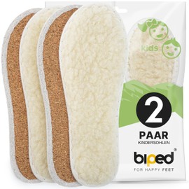 biped 2 Pairs of Children's Insoles with Real Sheep's Wool and Natural Cork, Warm and Insulating, Natural Thermal Wool Shoe Insoles for Winter Shoes and Boots, z2765 (24)