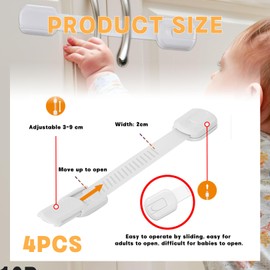 4 Pack Cupboard Locks for Children, Child Locks for Kitchen Cupboards, Adjustable Baby Proofing Cabinet Strap Locks, with No Drilling Child Locks, for Fridge, Cabinets, Drawers, Dishwasher
