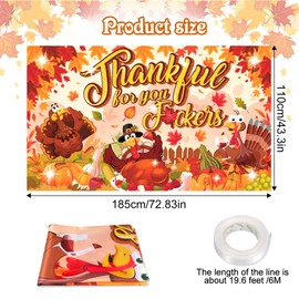 HOWAF Fun Friendsgiving Party Banner, Thankful for You Friends Background Banner for Friends Thanksgiving Party Decoration Photo Supplies, Thanksgiving Maple Leaf Turkey Hanging Banner
