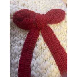 Anthropologie Chunky Knit Wool RED BOW Christmas Icon Stocking Handmade Nepal