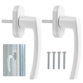 PHIEZC Pack of 2 Plastic Steel Window Handles, Sliding Window Latch, Balcony Door Handles with 4 Screws, Suitable for All Standard Balcony Doors and Windows (White)