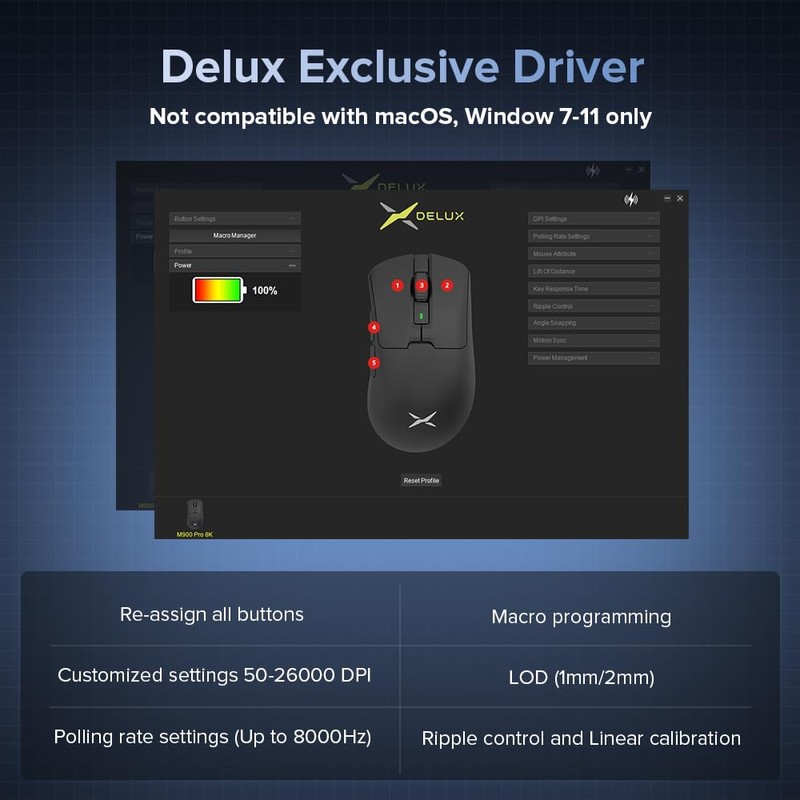 DELUX M900PRO Wireless Gaming Mouse, 63g Lightweight Ergonomic Design, 8000Hz