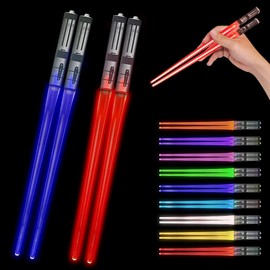 Hojalis 9 Colour Luminous Chopsticks, 2 Pieces Lightsaber Chopsticks, Lightsaber Chopsticks, LED Chopsticks, Luminous, Lightsaber Chopstick, for Kitchen, Dinner Party, Sushi Cutlery, Dishwasher Safe