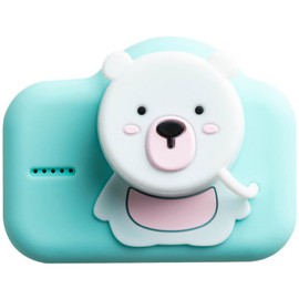 Kids Camera Mini Cute Portable Children's Day Birthday Gift 20 MP with Al Intelligent Adjustment Light Blue White Bear