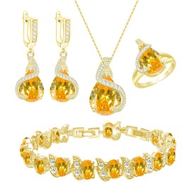 GZWHD Yellow Created Citrine and Gold Plated Jewelry Set for Women Valentine's Day Birthday Mother's Day Gift For Mom Wife Friend Bride Bridesmaid