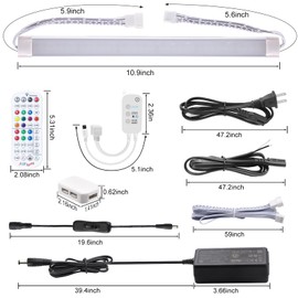 LABOREDUCER RGB Under Cabinet Lights,6 Pack Plug in or Hardwired Linkable RGB LED Closet Light with Remote and APP Control,24V Under Cabinet Lighting for Kitchen Closet Counter 18W(RGB+Cool White