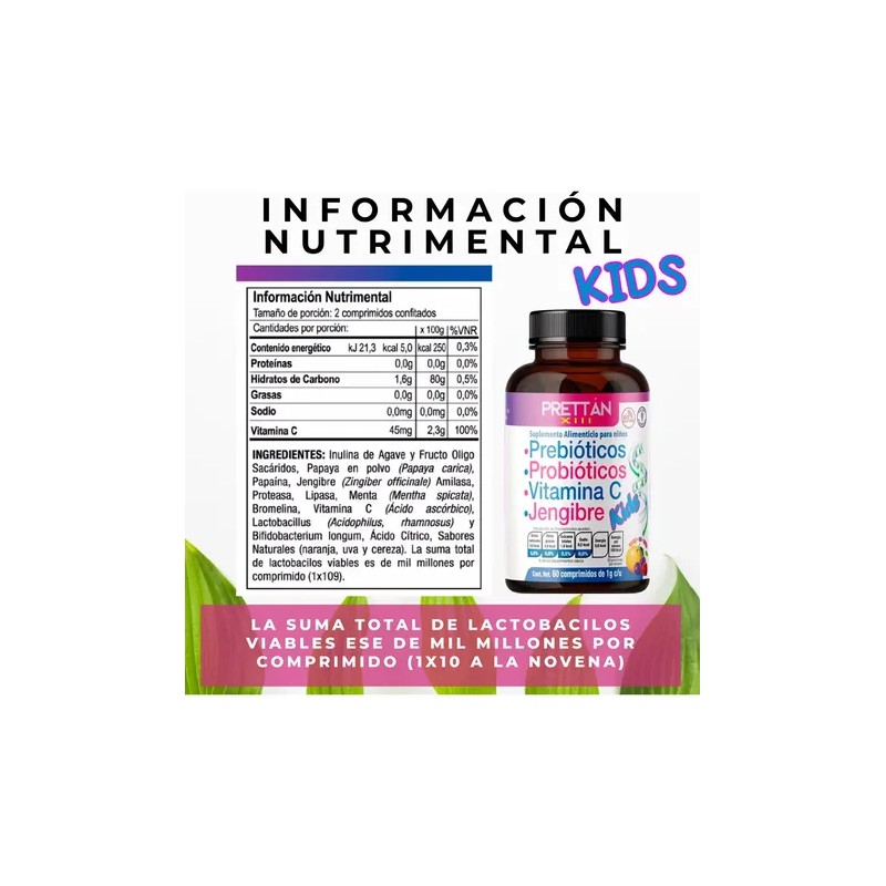 Probioticos Niños Vitamina Prettan Tabletas Sabores Naranja Uva Cereza