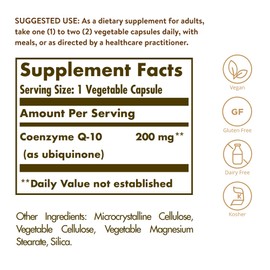 Solgar Vegetarian CoQ-10 200 mg, 30 Vegetable Capsules - Heart Healthy, Protective Antioxidant - Coenzyme Q10 (CoQ-10) Supplement - Vegan, Gluten Free, Dairy Free, Kosher - 30 Servings