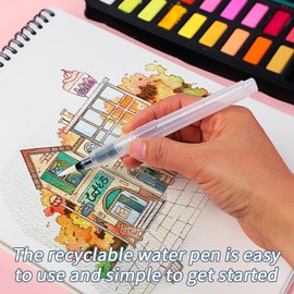 12 Piece Plastic Water Brush Pen Set, Watercolour Brush with Fillable Water Tank, Water Brush Pens for Watercolour Painting, Colour Mixing, Calligraphy, Drawing