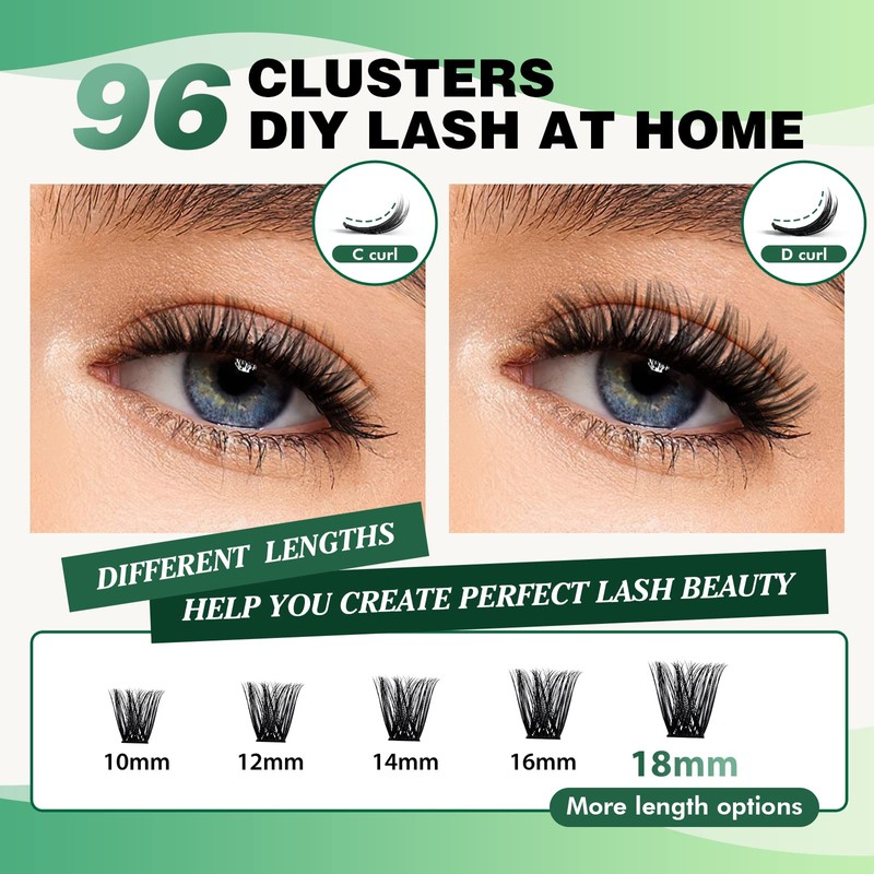 Lash Clusters 96pcs Individual Lashes D Curl 14mm Eyelash Clusters