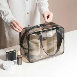 Clear Double-layer Travel Makeup Bag, Large Capacity Portable Cosmetic Toiletry Bag with Wet & Dry Uses Zipper Makeup Pouch, Back To School- 1 Count - Color: clear, specifi cation: L