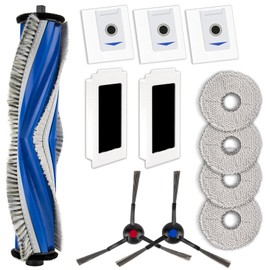 (12 Pack) M12 Pro+ Replacement Parts Compatible with ECOVACS DEEBOT T30 Omni/ T30 Pro Omni/Yeedi M12 Pro+ Robot Vacuum, 1 Roller Brush, 2 Side Brushes, 2 HEPA Filters, 3 Dust Bags, 4 Mop Pads