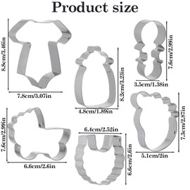 LXUEJIE 6 PCS Baby Shower Cookie Cutters, Baby Carriage, Onesie, Bib, Rattle, Bottle, Baby Foot Biscuit Cutters Fondant Molds, Stainless Steel Cookie Cutter for Baby Shower Birthday Party