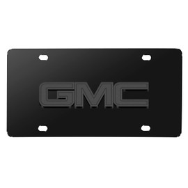 iPick Image for GMC 3D Gunmetal Gray Logo on Black Stainless Steel License Plate