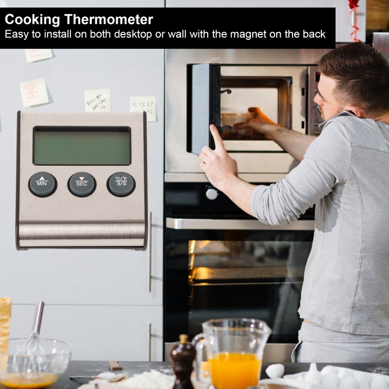 Digital Cooking Thermometer Timer LCD Display ℃/℉ W/Probe for Barbecue