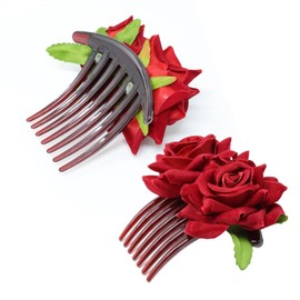 Honbay 2 Pieces Rose Petal Hair Side Combs 7 Teeth Floral Twist Combs Decorative Flower Hairpin Hair Accessories for Women